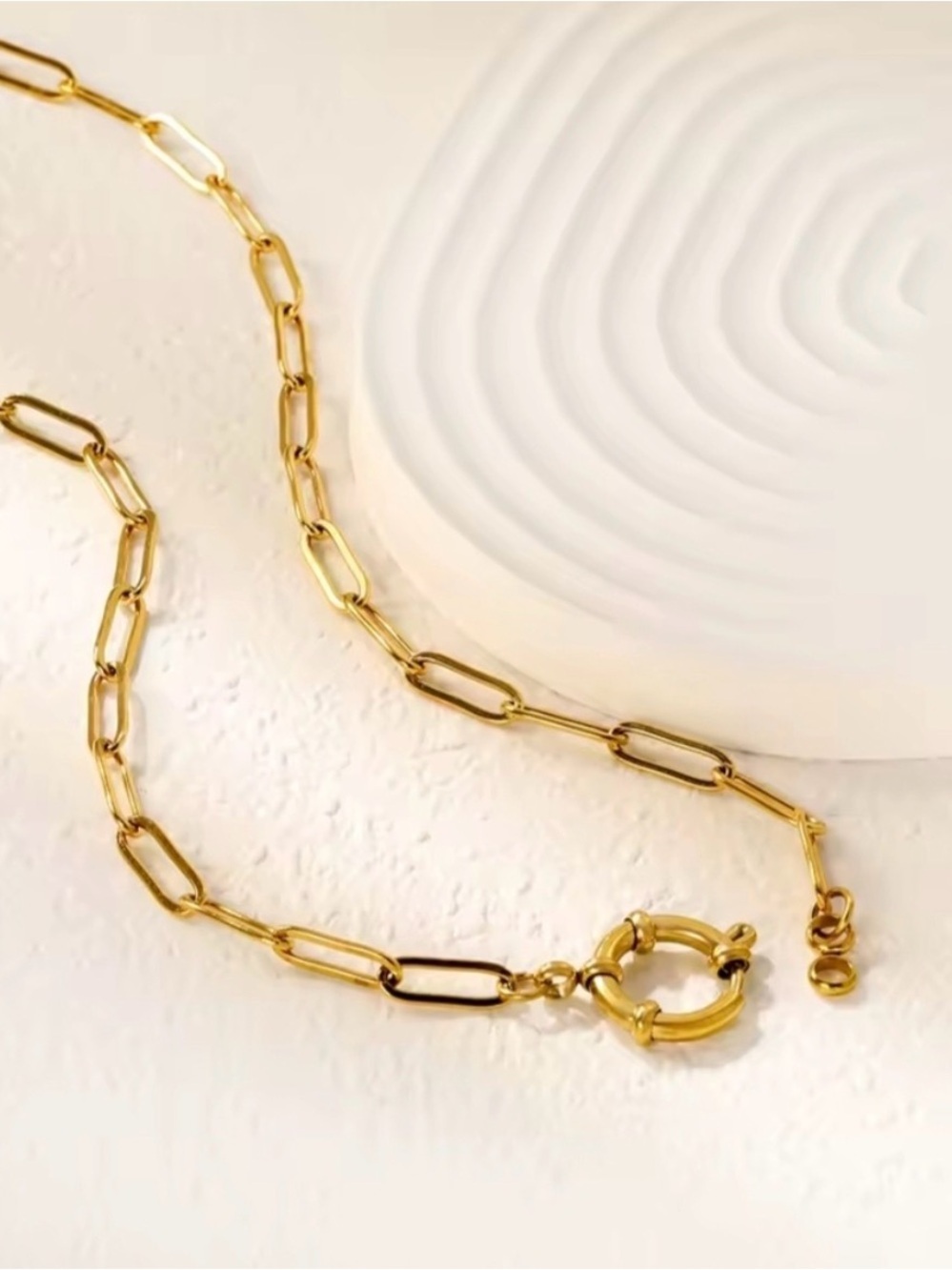 Gold Paperclip Link Necklace with Spring Ring Clasp